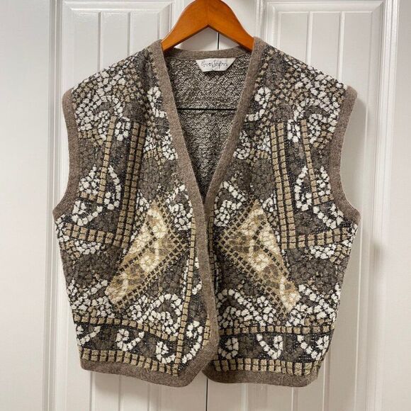 Vintage Made in France Mosaic Wool Vest Brown - Picture 2 of 13